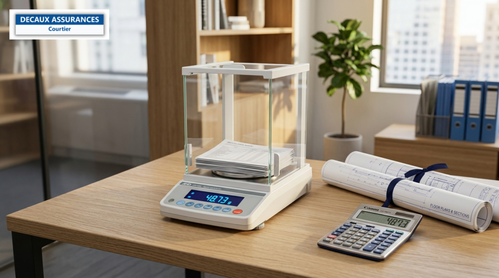 Balance de précision, plans et calculatrice — franchise en assurance RC Pro